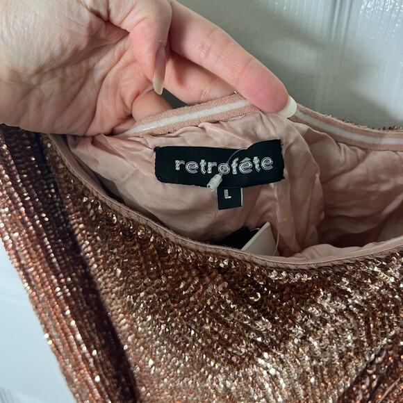 Retrofete Sequins One Shoulder Bronze Velvet Waist Tie Ella Mini Dress L - Picture 8 of 9